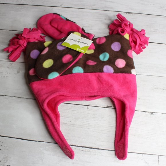 Jumping Beans Girl Winter Pigtail Hat Mitten Set Toddler Size 2T 3T 4T - Picture 1 of 3